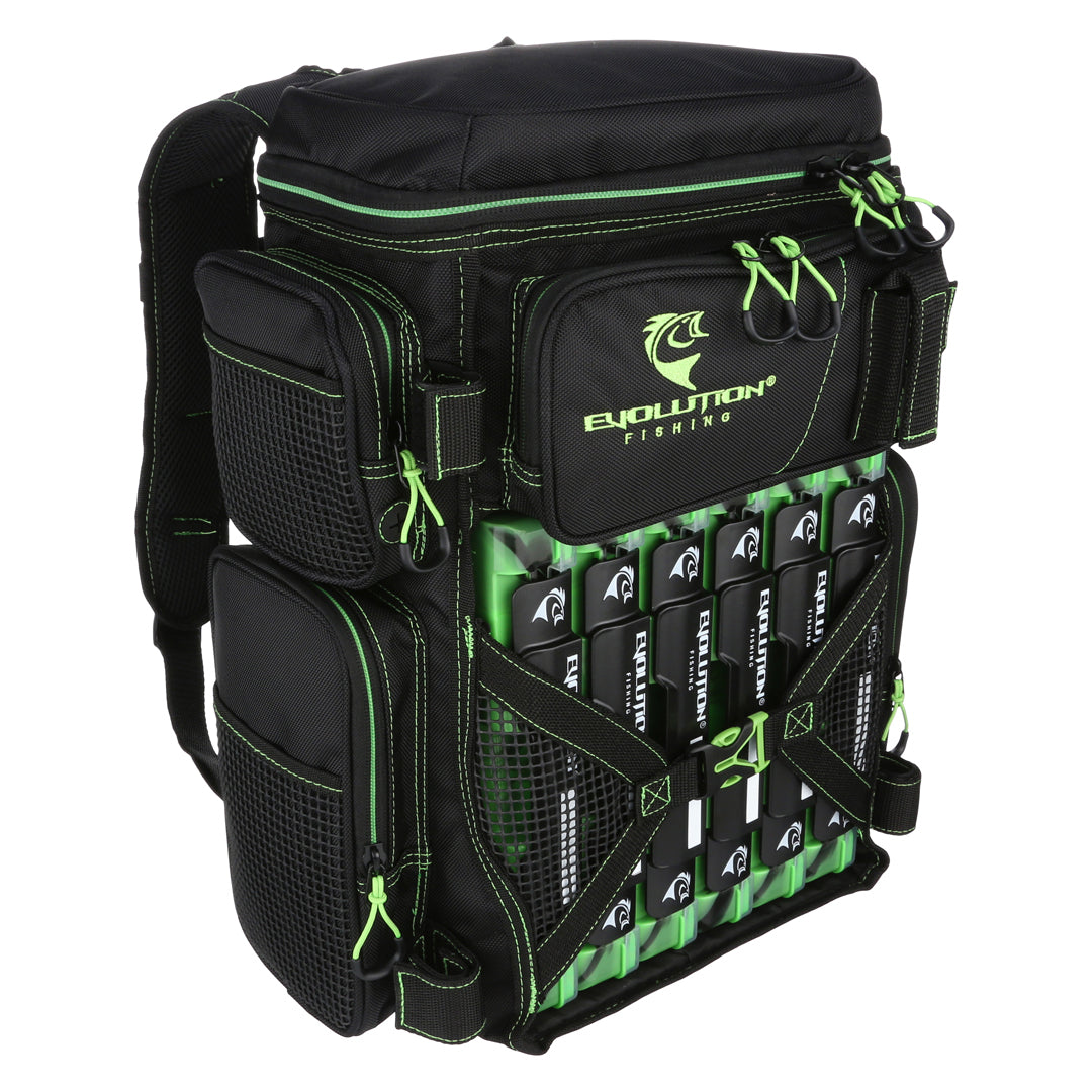 Tackle Backpack Evolution Fishing Drift Series 3600 Tackle Backpack with Trays Green Drift Series 3600 Tackle Backpack | Water Resistant Fishing Gear