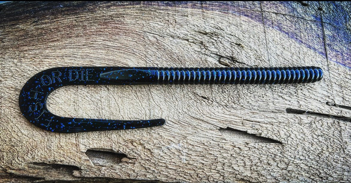 Soft Plastics Fish or Die Bait Co. Blitzkrieg 10" Ribbon-Tail Worm Agent 711 (Black w/ Blue Flake) Fish or Die Blitzkrieg 10" Ribbon-Tail Worm – Pescador Fishing Supply