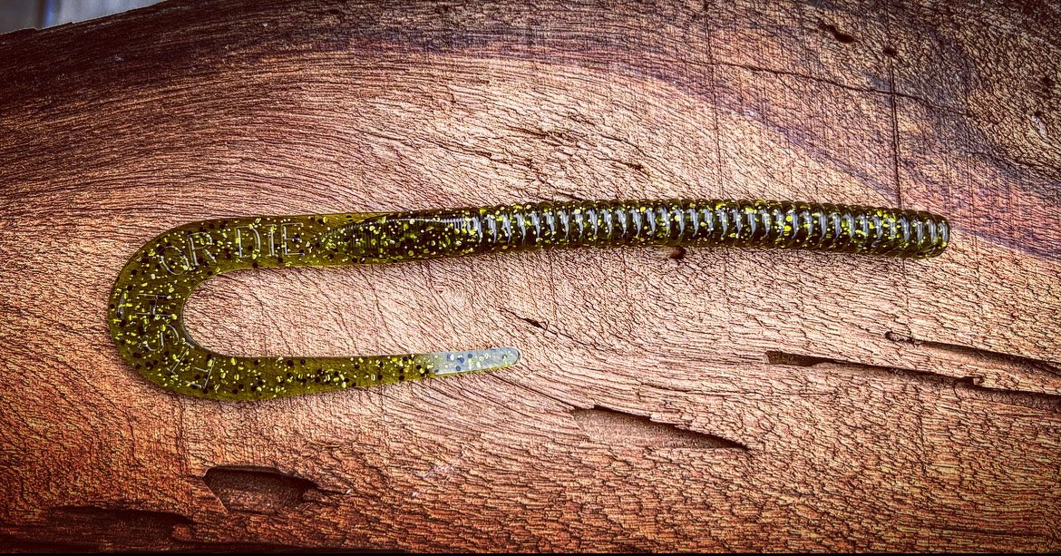 Soft Plastics Fish or Die Bait Co. Blitzkrieg 10" Ribbon-Tail Worm Ben’s Bifocals (Green Pumpkin w/ Gold Flake) Fish or Die Blitzkrieg 10" Ribbon-Tail Worm – Pescador Fishing Supply