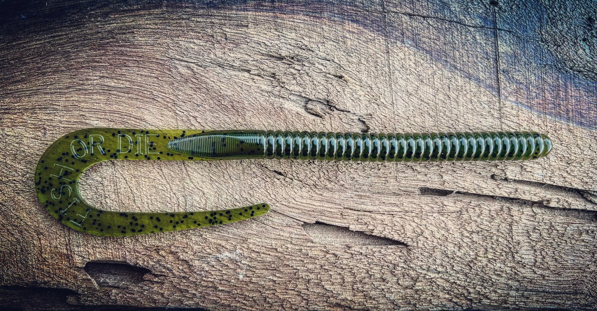 Soft Plastics Fish or Die Bait Co. Blitzkrieg 10" Ribbon-Tail Worm Green Dragon (Green Pumpkin) Fish or Die Blitzkrieg 10" Ribbon-Tail Worm – Pescador Fishing Supply