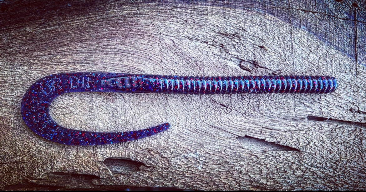 Soft Plastics Fish or Die Bait Co. Blitzkrieg 10" Ribbon-Tail Worm Agent 711 (Black w/ Blue Flake) Fish or Die Blitzkrieg 10" Ribbon-Tail Worm – Pescador Fishing Supply