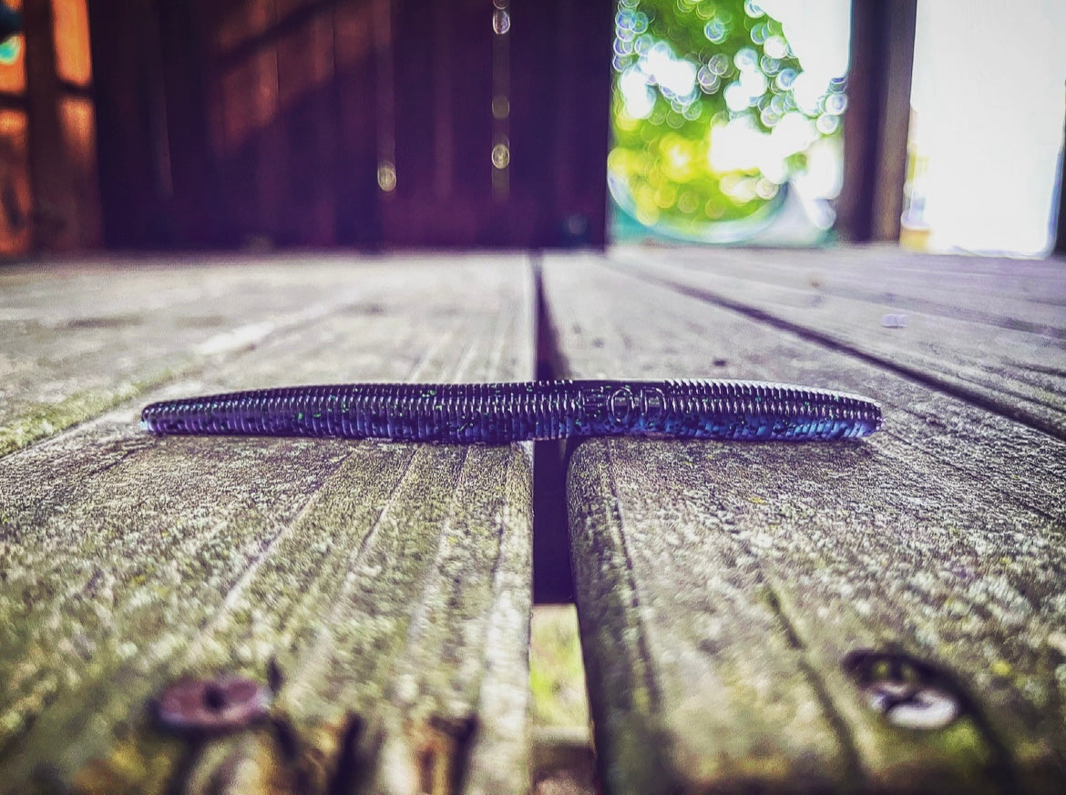 Soft Plastics Fish or Die Bait Co. Ramrods 5" Senko-Style Wacky Worm Grapeshot (Junebug) / 5” Fish or Die Bait Co. Ramrods 5" Wacky Worm – Pescador Fishing Supply