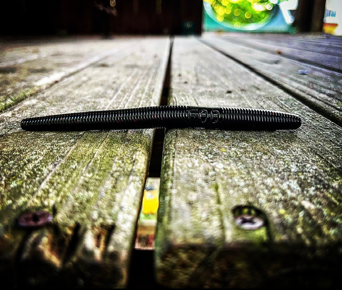 Soft Plastics Fish or Die Bait Co. Ramrods 5" Senko-Style Wacky Worm Lobsterback (Black w/ Red Flake) / 5” Fish or Die Bait Co. Ramrods 5" Wacky Worm – Pescador Fishing Supply