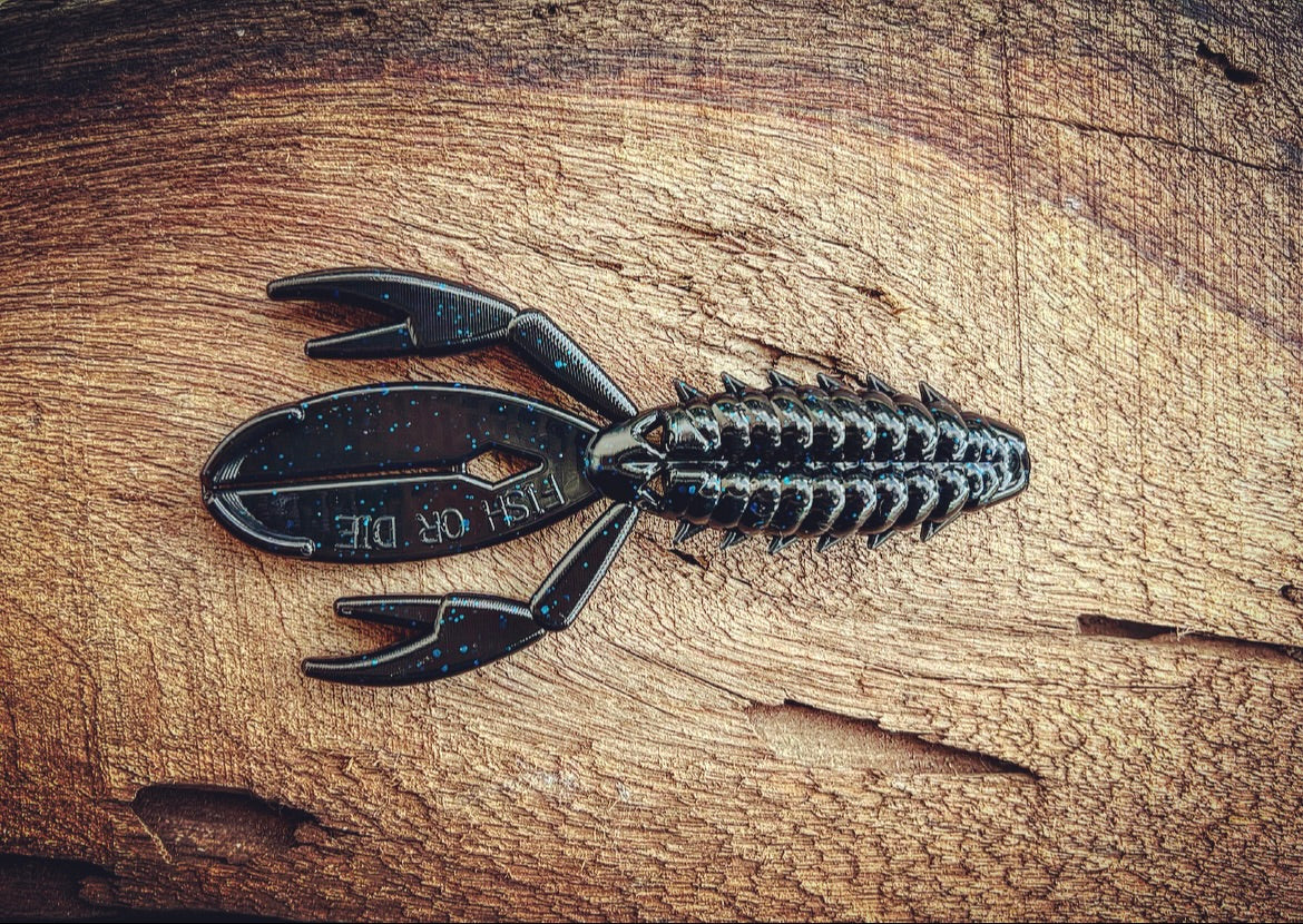 Soft Plastics Fish or Die Bait Co. The Sherman Crawfish / Creature Hybrid Agent 711 (Black w/ Blue Flake) / 3” Fish or Die The Sherman – Creature/Craw Bait – Pescador Fishing Supply