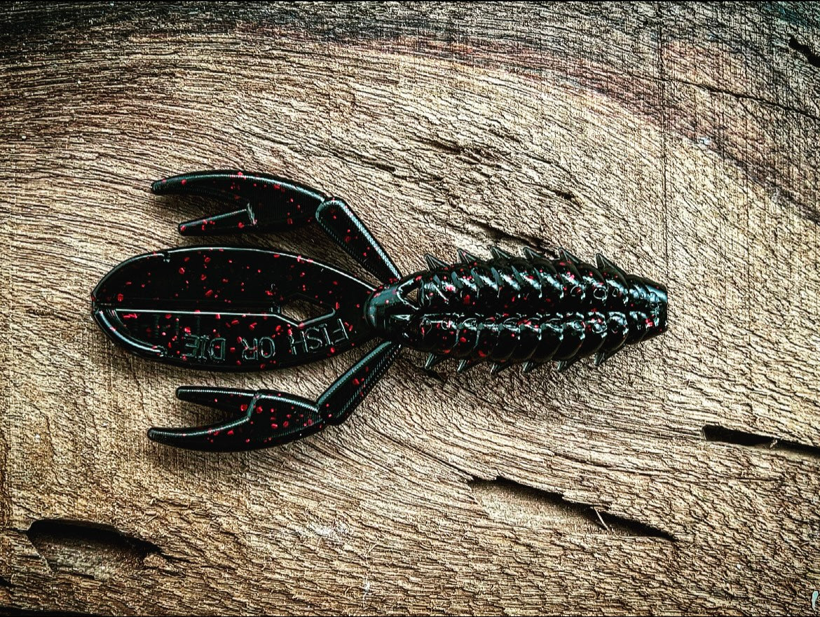 Soft Plastics Fish or Die Bait Co. The Sherman Crawfish / Creature Hybrid Lobsterback (Black w/ Red Flake) / 3” Fish or Die The Sherman – Creature/Craw Bait – Pescador Fishing Supply