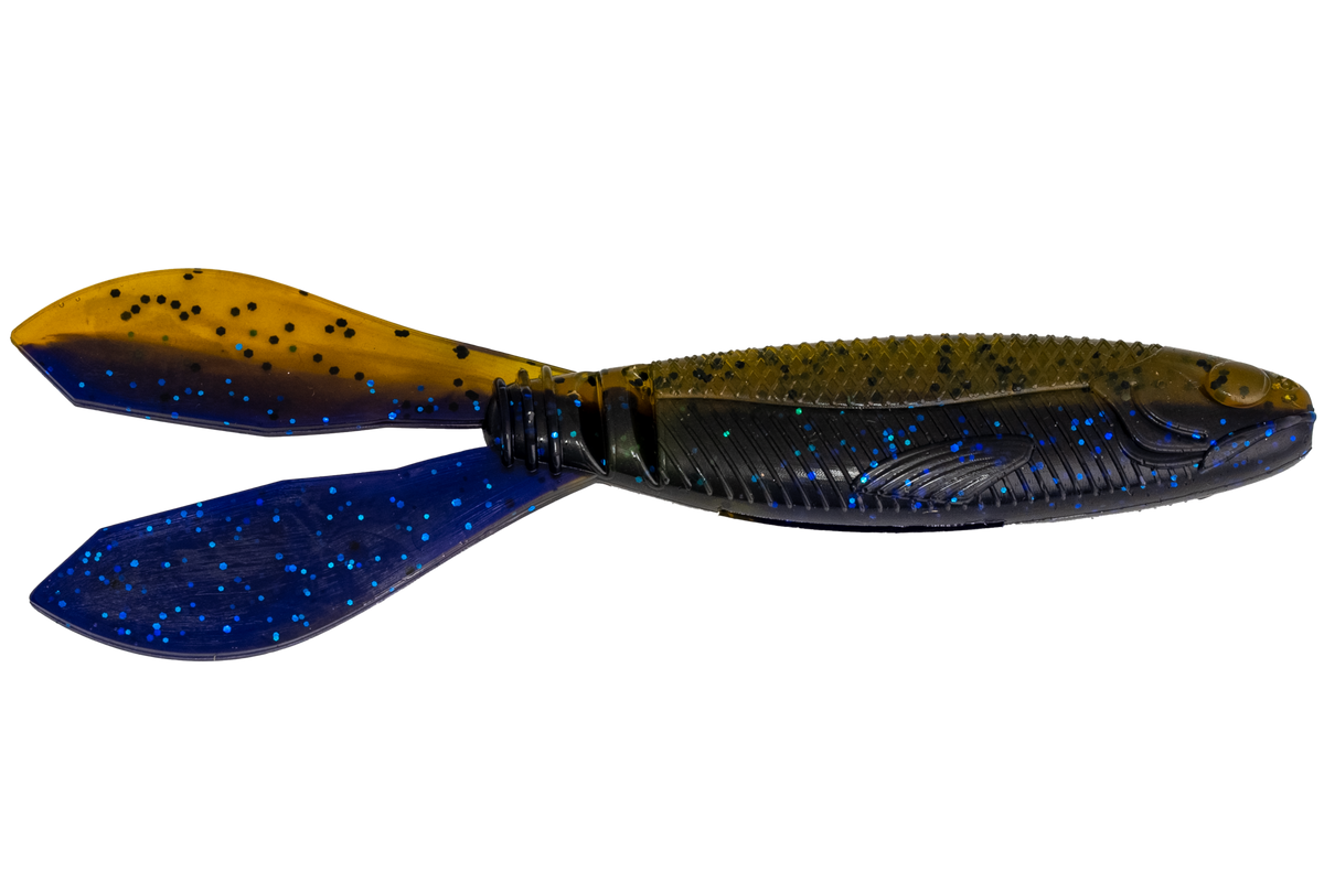 Soft Plastic G-Ratt Baits Mixer Vibrating Jig Trailer GREEN PUMPKIN / BLUE FLAKE Vibrating Jig Trailer for Bass | G-Ratt Mixer