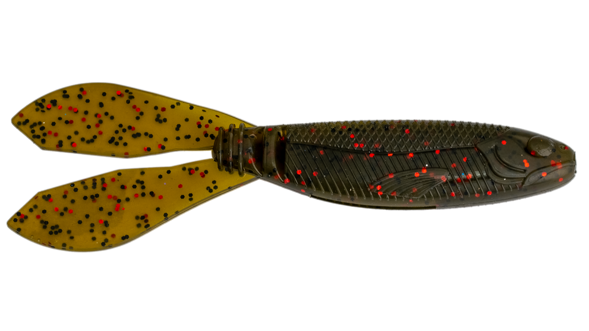 Soft Plastic G-Ratt Baits Mixer Vibrating Jig Trailer GREEN PUMPKIN / RED FLAKE Vibrating Jig Trailer for Bass | G-Ratt Mixer