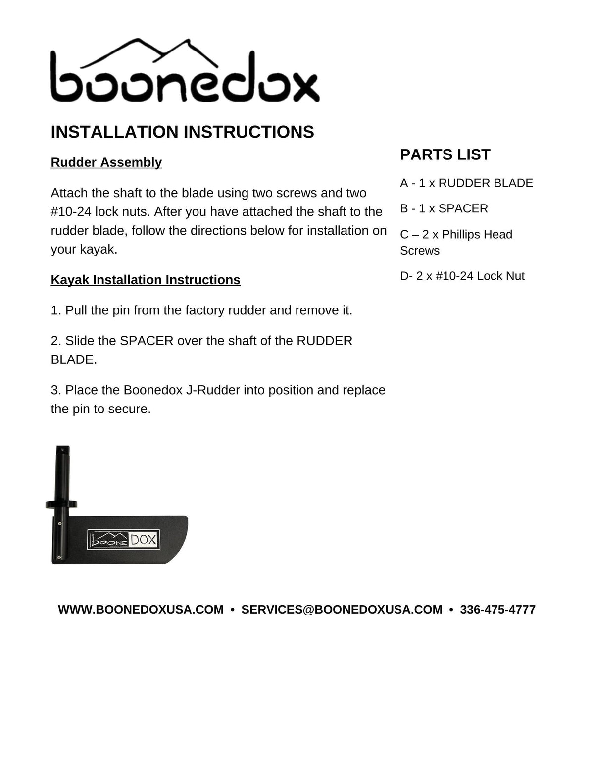 Boonedox J Rudder for Jackson Pedal Kayaks