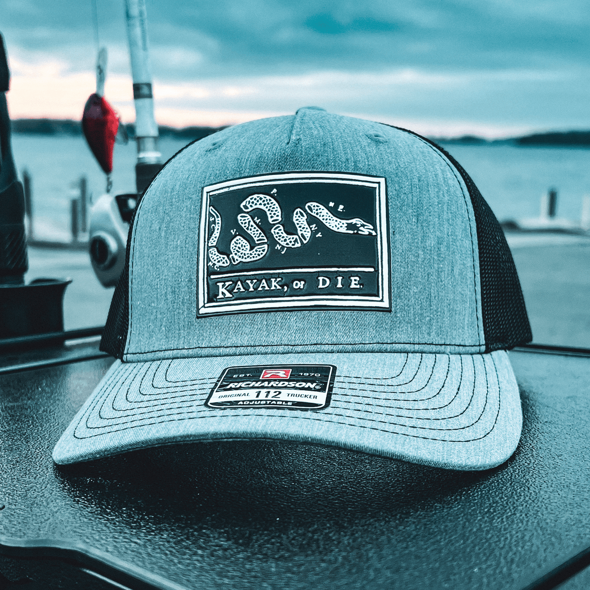 Fishing Hats Kayak, or Die™ Richardson 112 Trucker Hat - Snapback Heather Grey/Black Richardson 112FP Richardson 112 Kayak Fishing Hat | Breathable Snapback