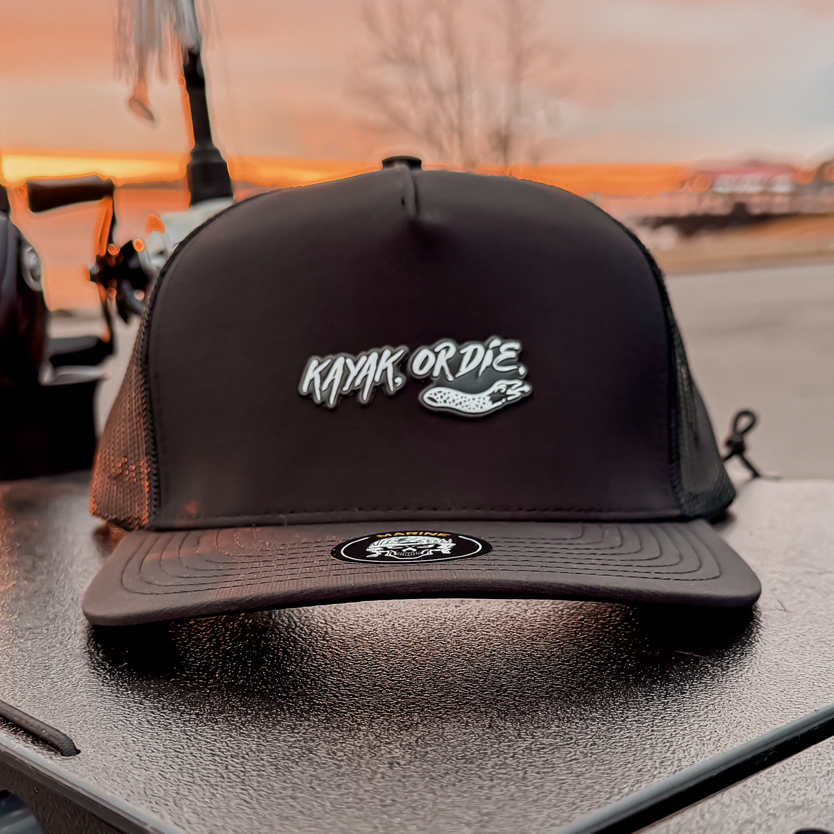 Fishing Hats Kayak, or Die™ Trucker Hat - Snapback Fishing Hat Text Logo Kayak Fishing Trucker Cap | Water-Repellent Snapback