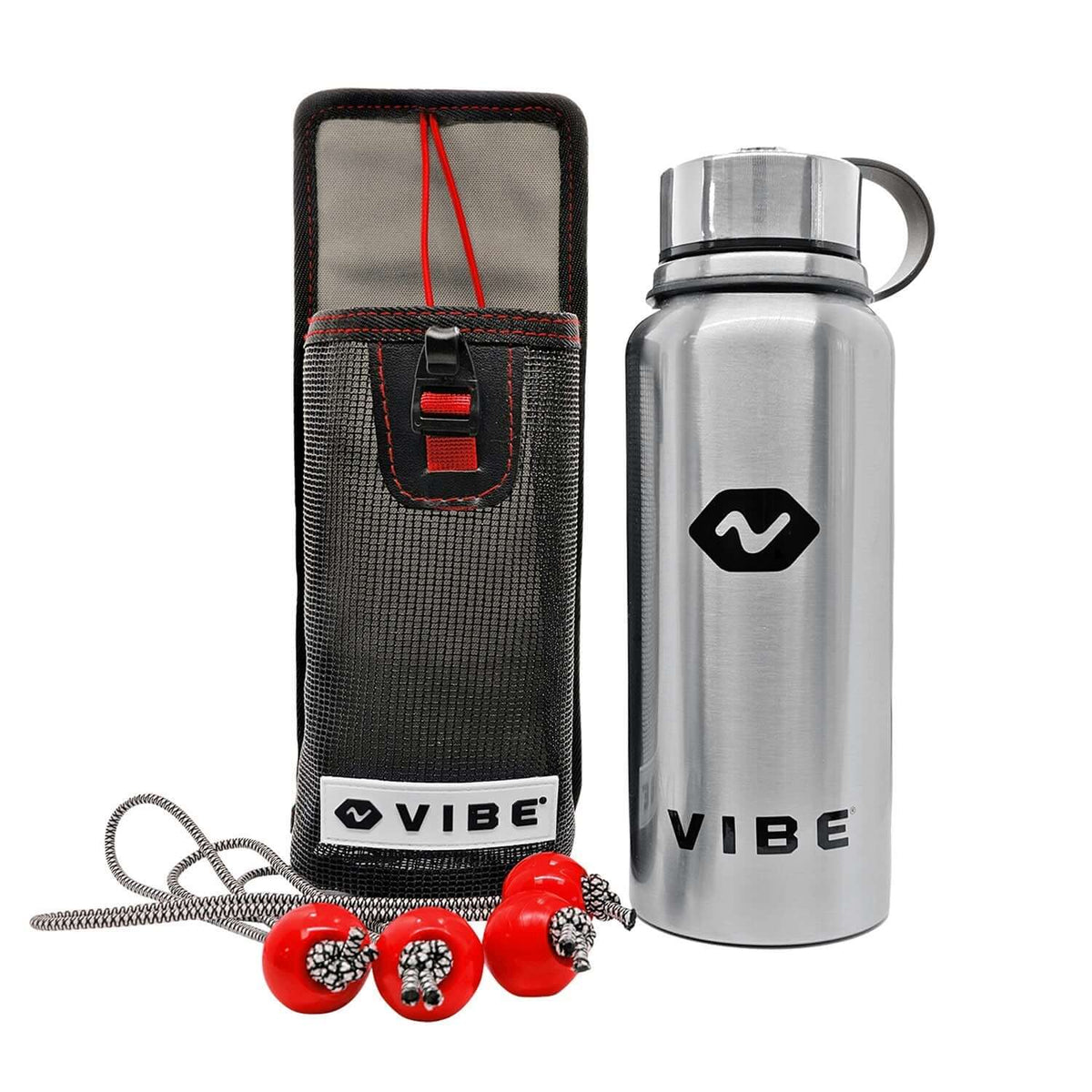 Stainless steel water bottle with mesh holder