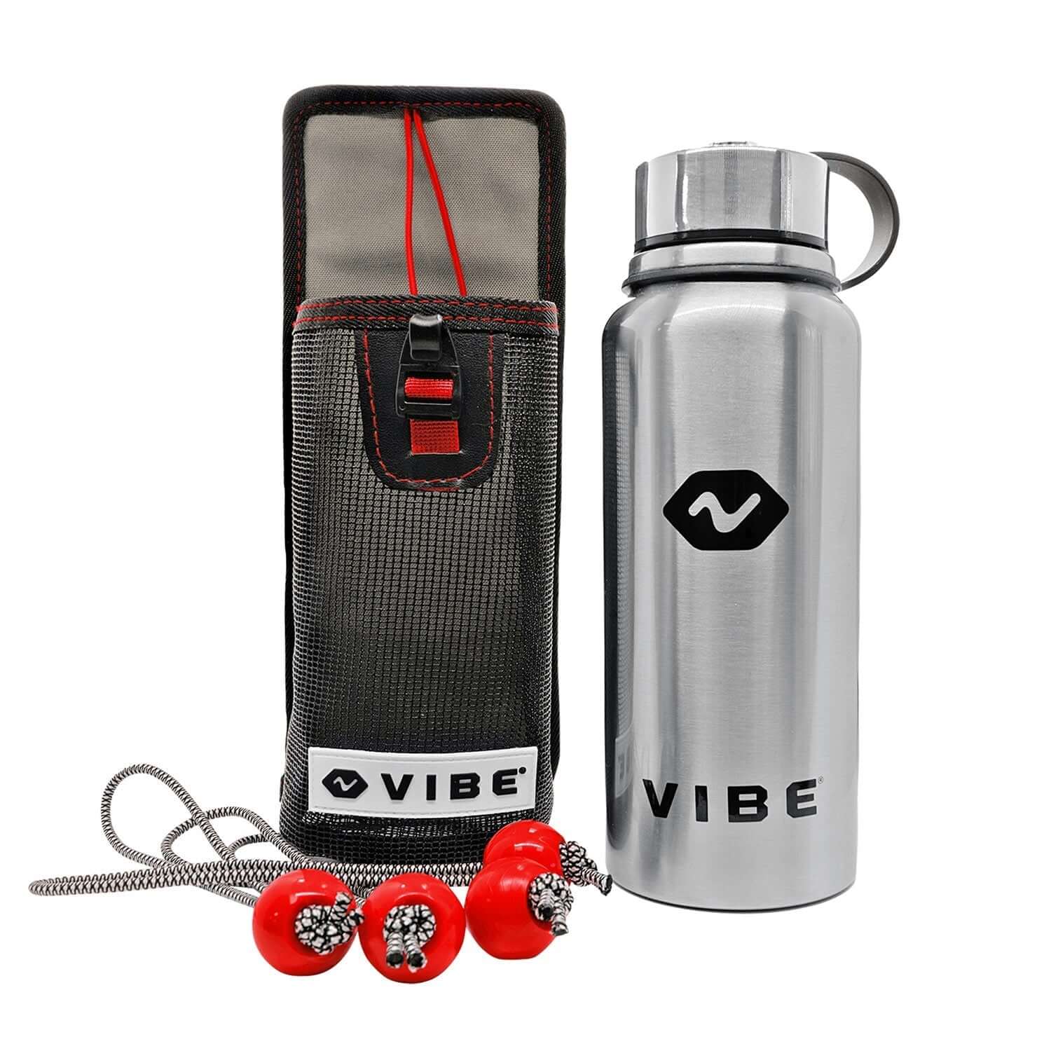 Stainless steel water bottle with mesh holder