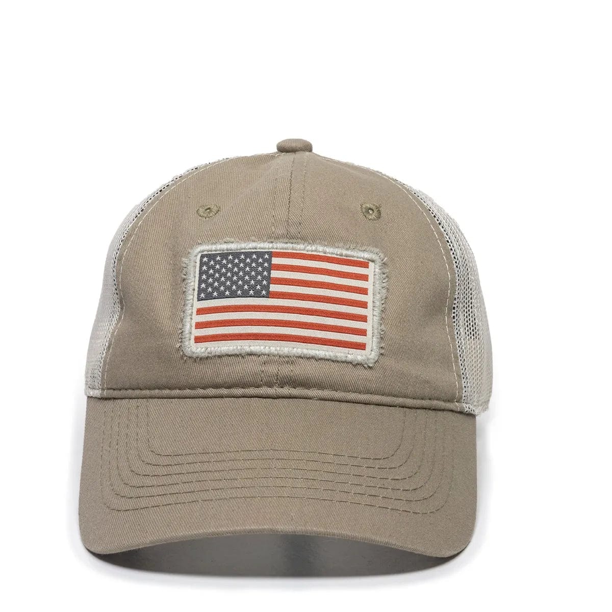 Accessories & Gear Outdoor Cap US Flag Unstructured Fishing Hat Khaki Stars & Stripes Forever Mesh Back Cap | Pescador Fishing Supply