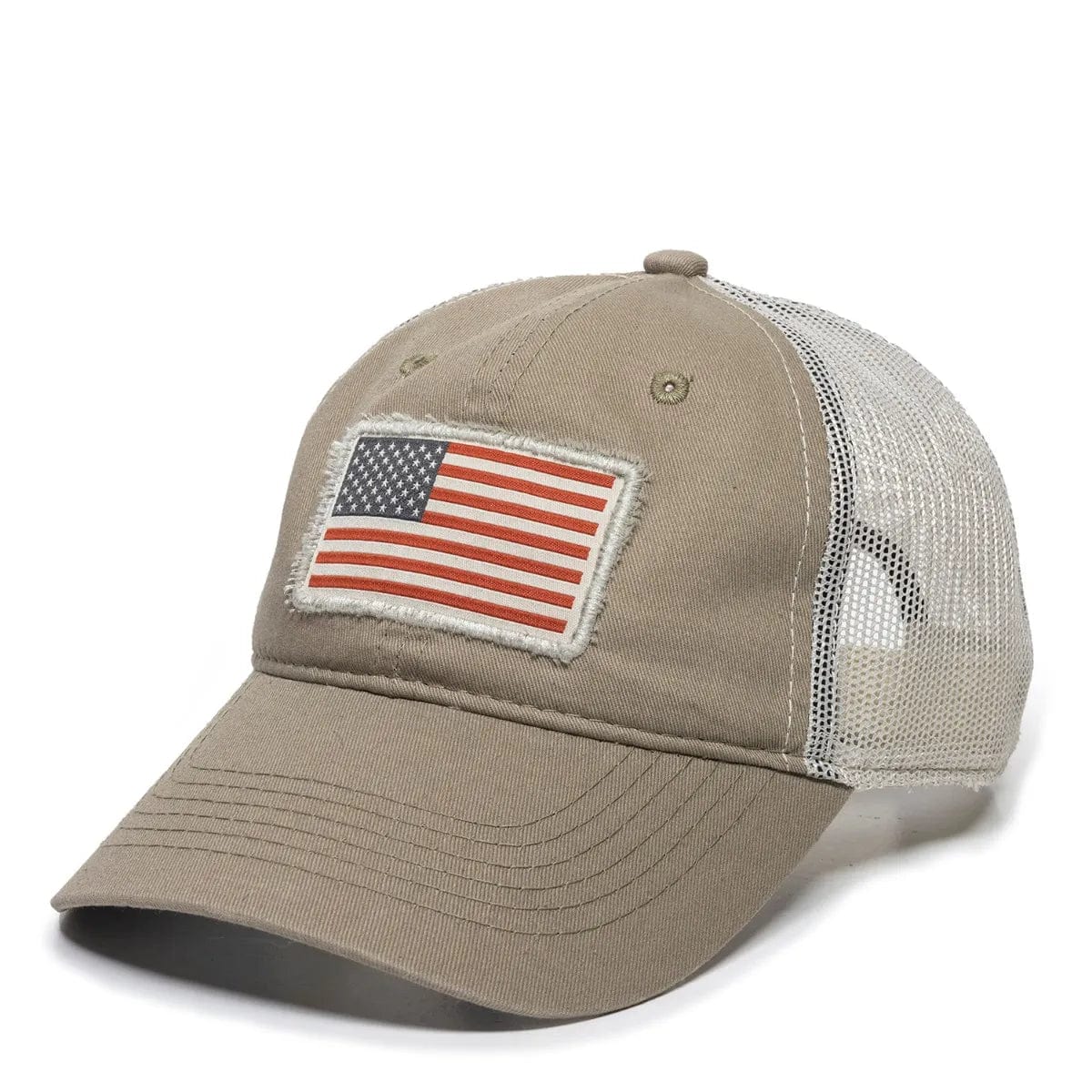 Accessories & Gear Outdoor Cap US Flag Unstructured Fishing Hat Khaki Stars & Stripes Forever Mesh Back Cap | Pescador Fishing Supply