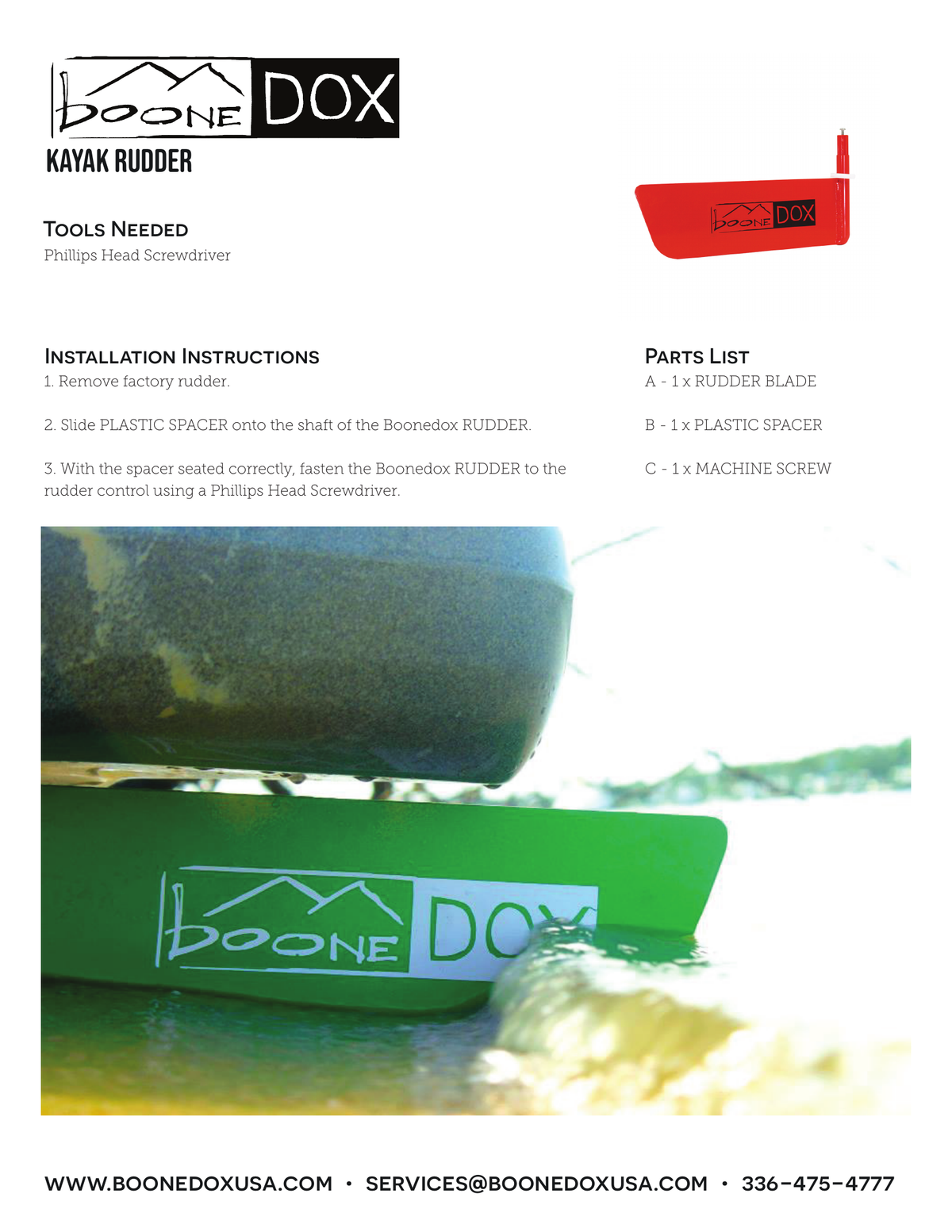 Boonedox N Rudder for Native & BKC Propel Kayaks