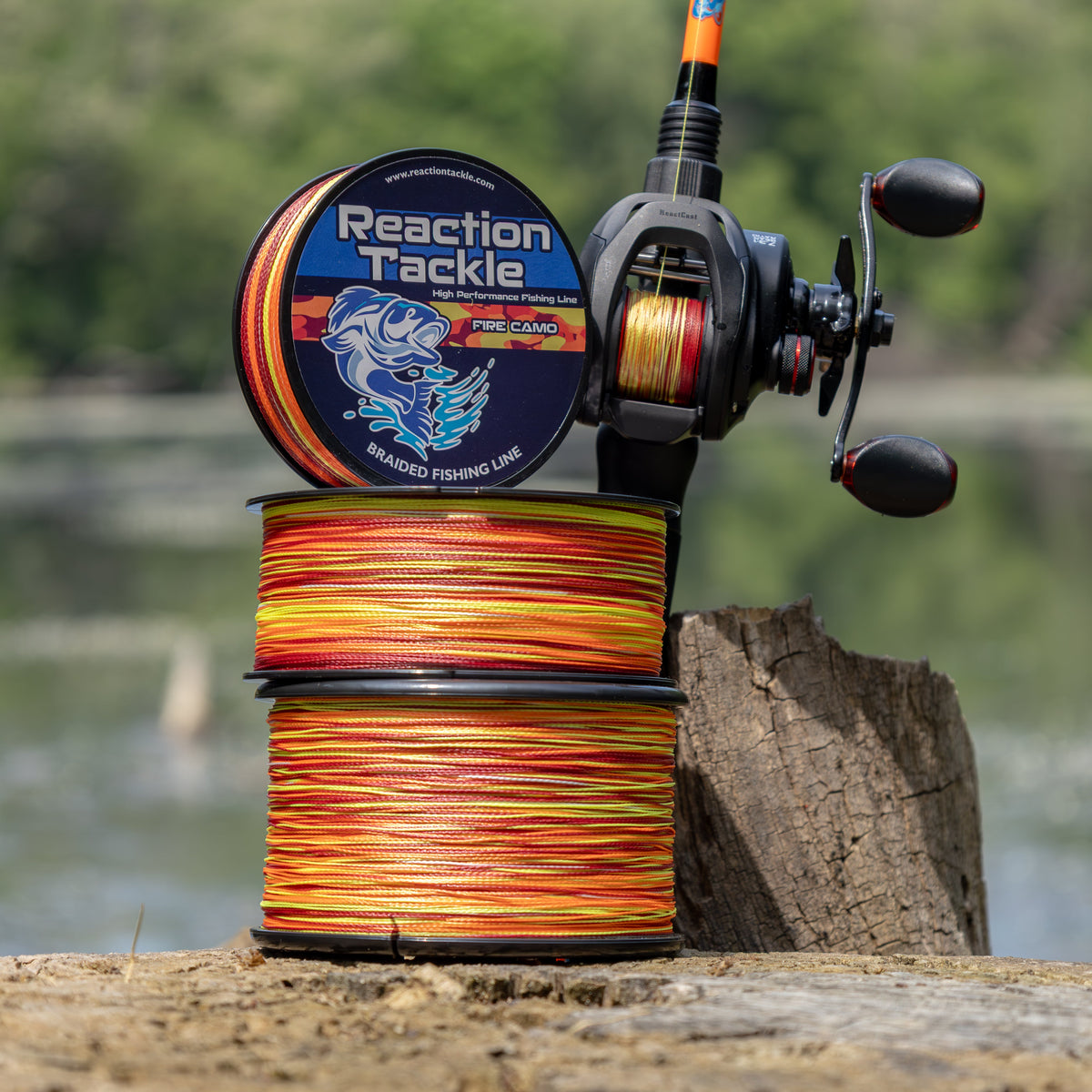 Braided Fishing Line Reaction Tackle Braided Fishing Line – Fire Camo Fire Camo Braided Fishing Line – Pescador Fishing Supply