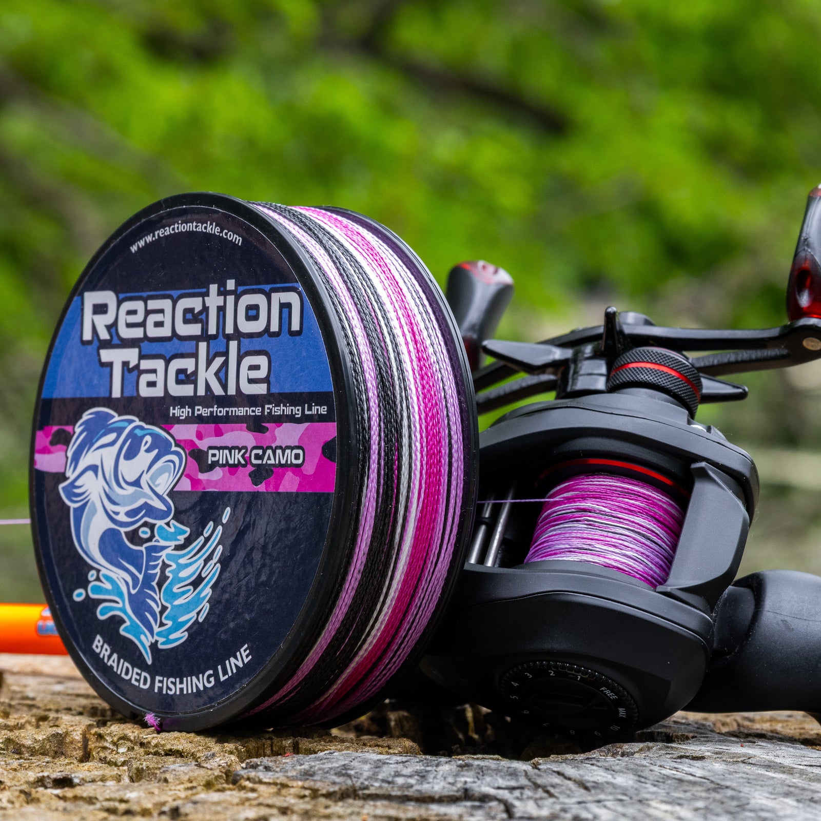Braided Fishing Line Reaction Tackle Braided Fishing Line – Pink Camo Pink Camo Braided Fishing Line – Pescador Fishing Supply