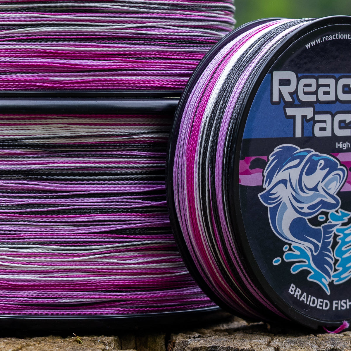 Braided Fishing Line Reaction Tackle Braided Fishing Line – Pink Camo Pink Camo Braided Fishing Line – Pescador Fishing Supply