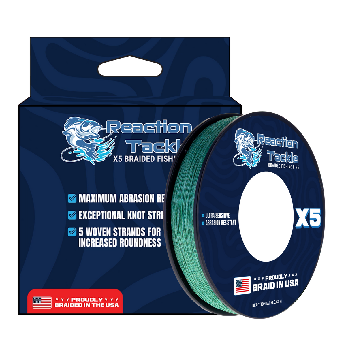 Braided Fishing Line Reaction Tackle BRAIDED IN THE USA Fishing Line- 5X- NEW Reaction Tackle BRAIDED IN THE USA Fishing Line- 5X- NEW