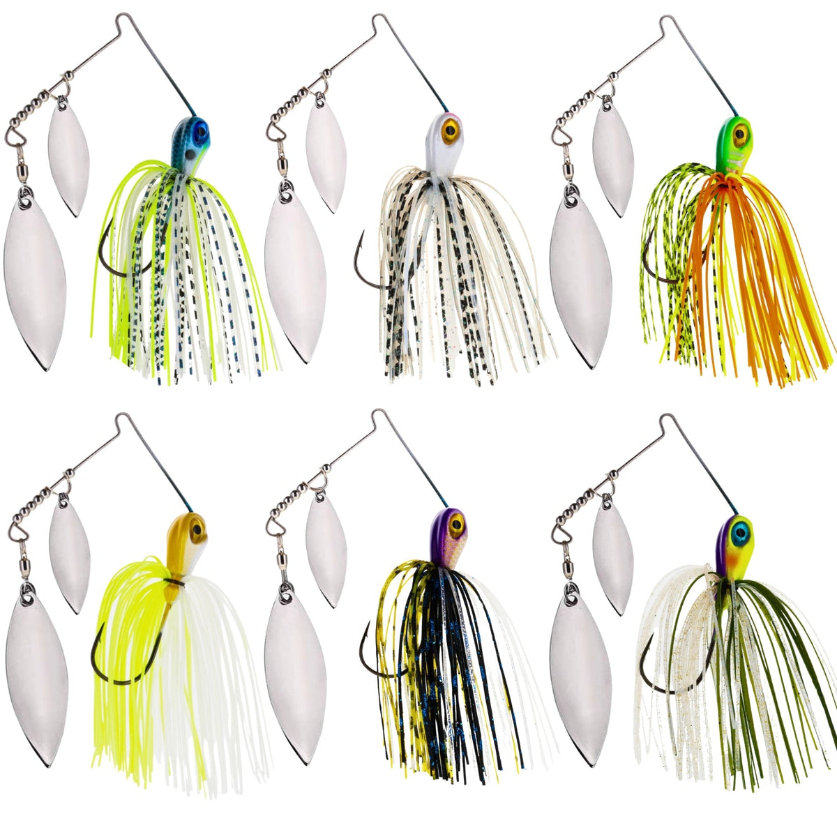 Spinnerbaits Reaction Tackle Double Willow Spinnerbaits – 3 Pack 6-piece - Variety Pack - 1 of each color / 1/4 oz - 3/0 Hook Reaction Tackle Double Willow Spinnerbaits – Pescador Fishing Supply