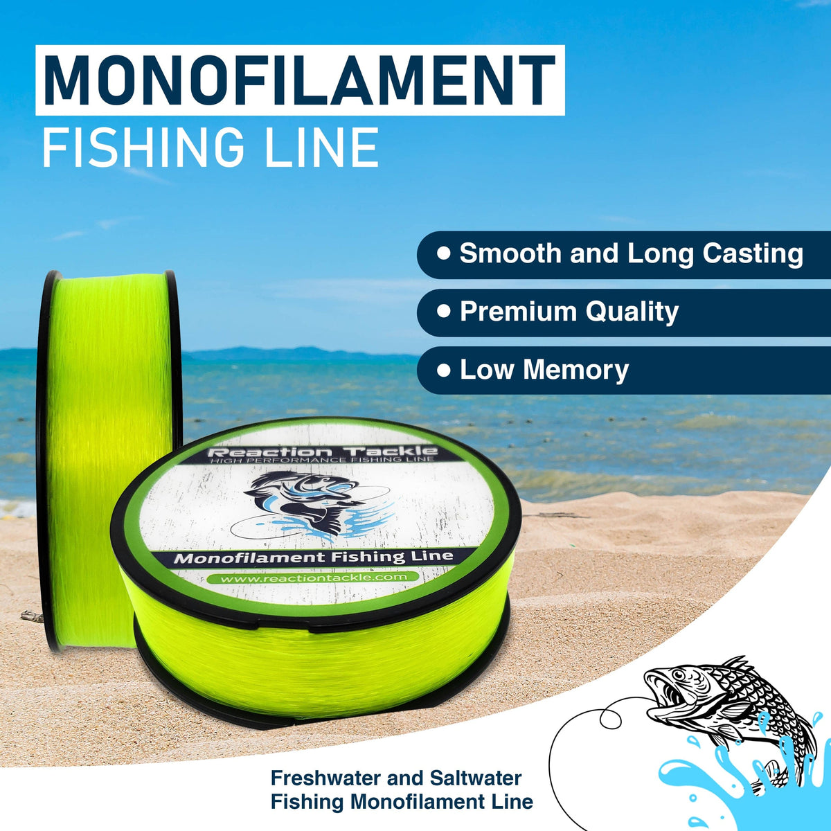 Monofilament Reaction Tackle Nylon Monofilament Fishing Line – Ultra Low Memory Mono Reaction Tackle Nylon Monofilament Fishing Line – Low Memory Mono