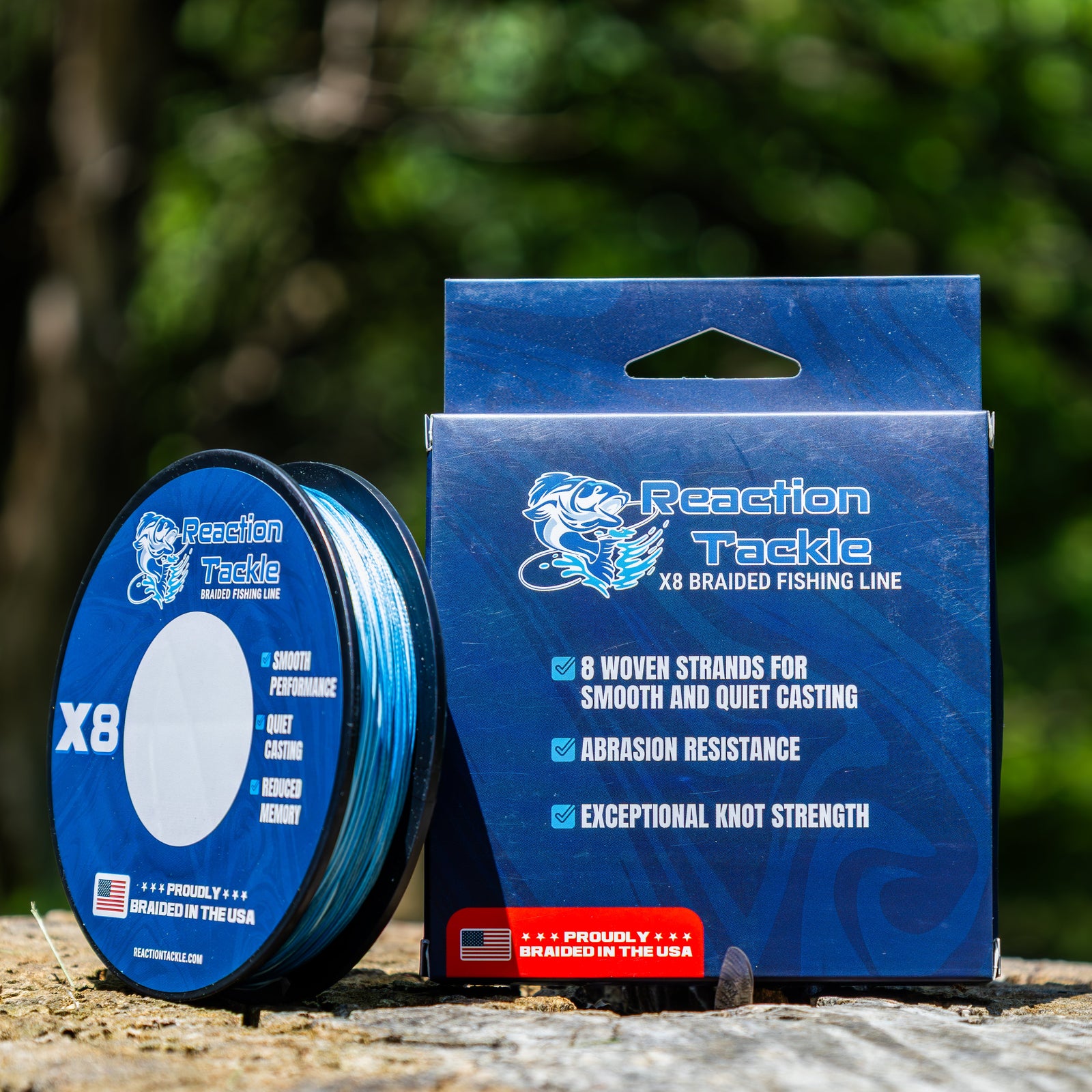 Braided Fishing Line Reaction Tackle USA-Braided X8 Fishing Line USA-Braided X8 Line - Blue Camo & Green – Pescador Fishing Supply
