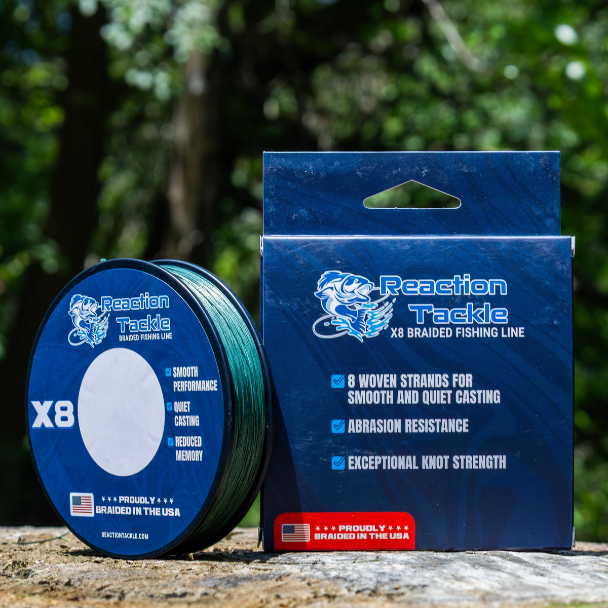 Braided Fishing Line Reaction Tackle USA-Braided X8 Fishing Line USA-Braided X8 Line - Blue Camo & Green – Pescador Fishing Supply