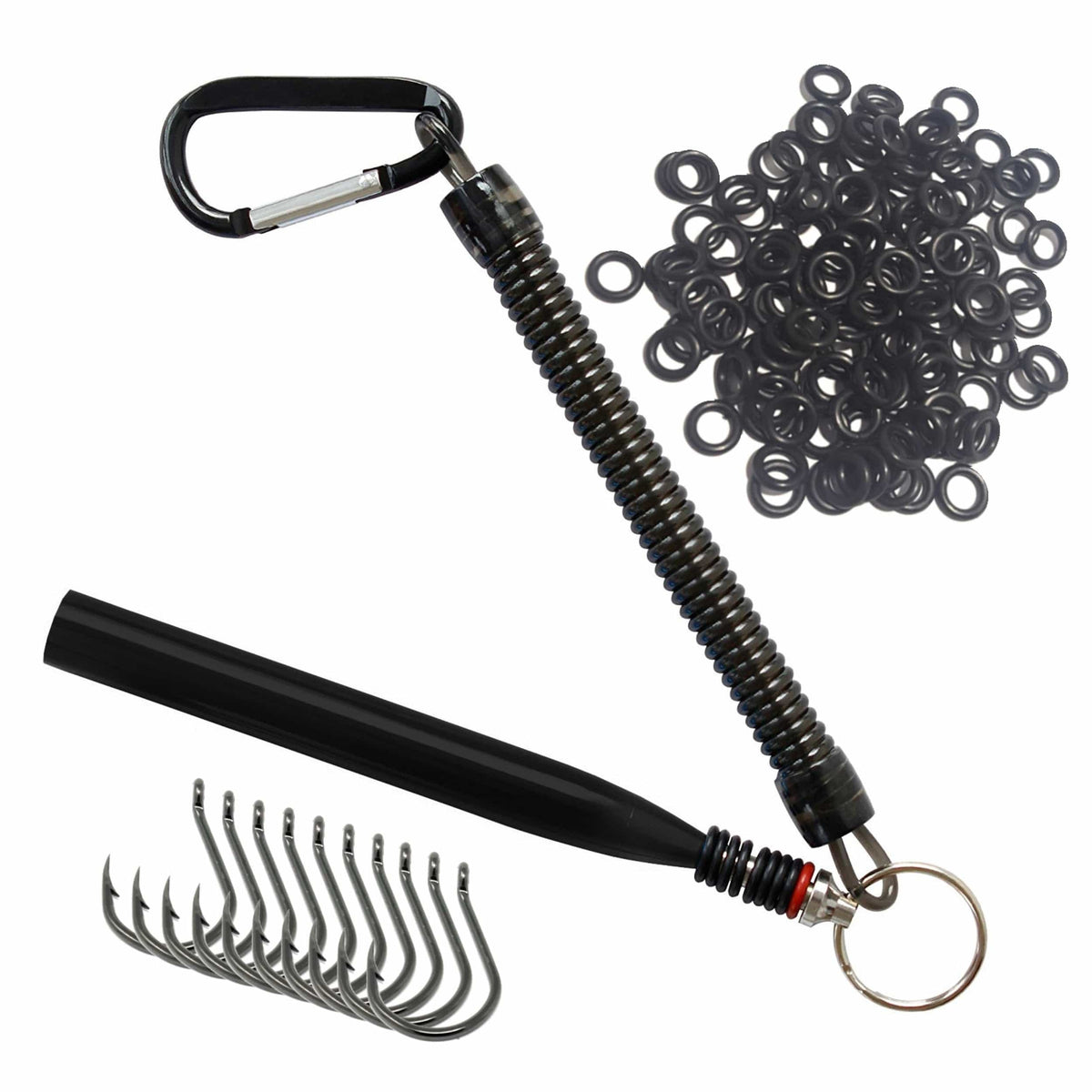 Wacky Worms Reaction Tackle Wacky Rig Kit, Tools, O-Rings & Accessories Black tool +125 O-rings +10 hooks Wacky Rig O-Ring Tool Kit – Reaction Tackle – Pescador Fishing Supply