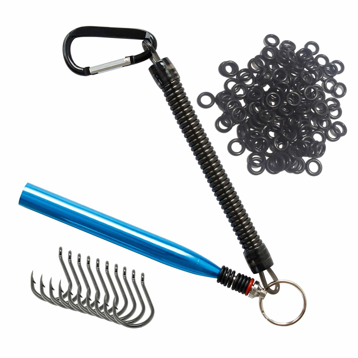 Wacky Worms Reaction Tackle Wacky Rig Kit, Tools, O-Rings & Accessories Blue tool +125 O-rings +10 hooks Wacky Rig O-Ring Tool Kit – Reaction Tackle – Pescador Fishing Supply