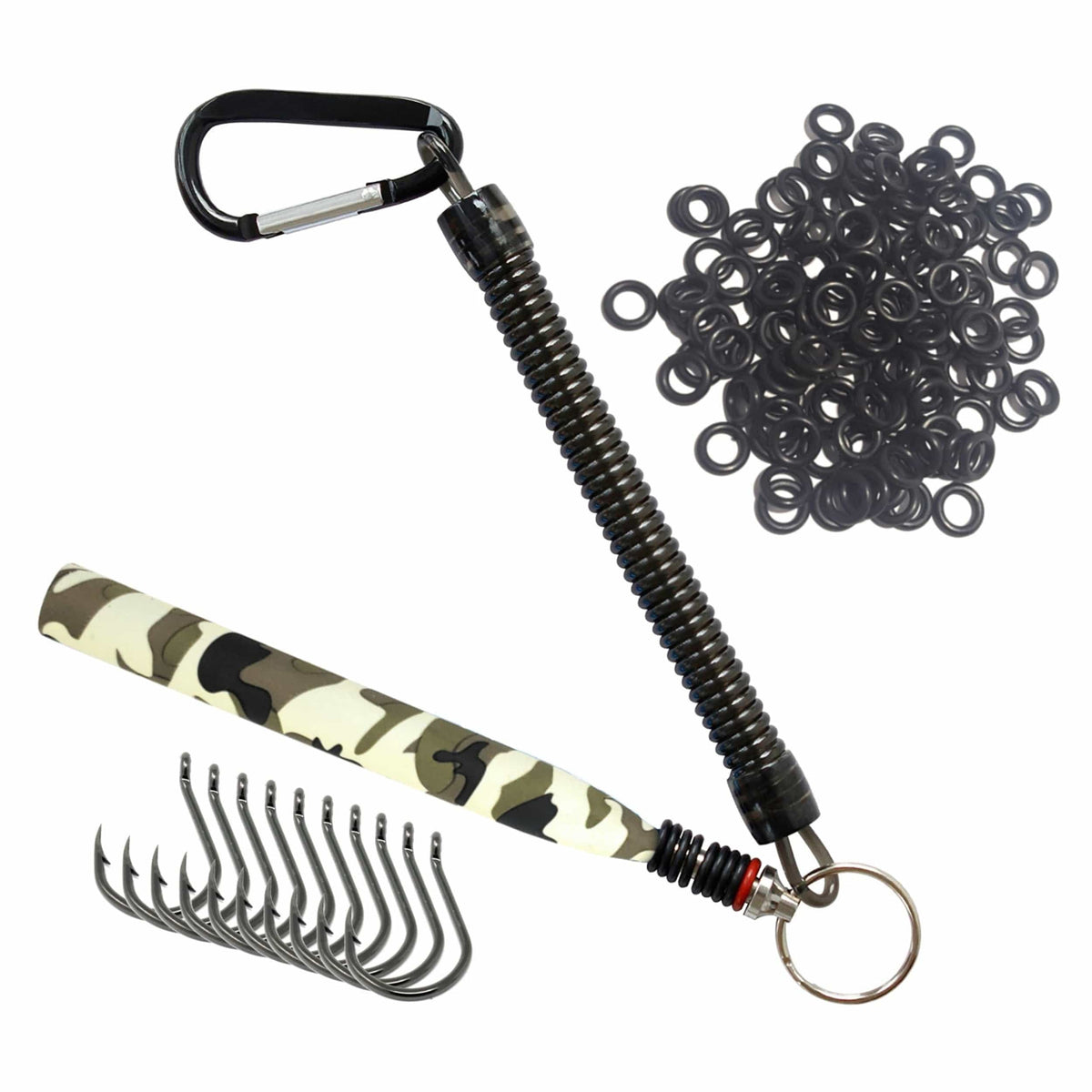 Wacky Worms Reaction Tackle Wacky Rig Kit, Tools, O-Rings & Accessories Camo Tool +125 O-rings +10 hooks Wacky Rig O-Ring Tool Kit – Reaction Tackle – Pescador Fishing Supply