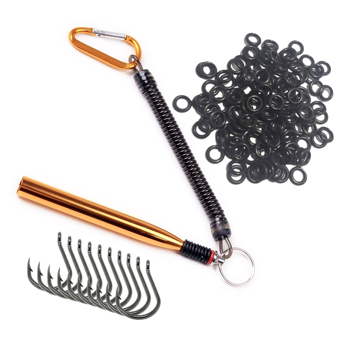 Wacky Worms Reaction Tackle Wacky Rig Kit, Tools, O-Rings & Accessories Gold tool +125 O-rings +10 hooks Wacky Rig O-Ring Tool Kit – Reaction Tackle – Pescador Fishing Supply
