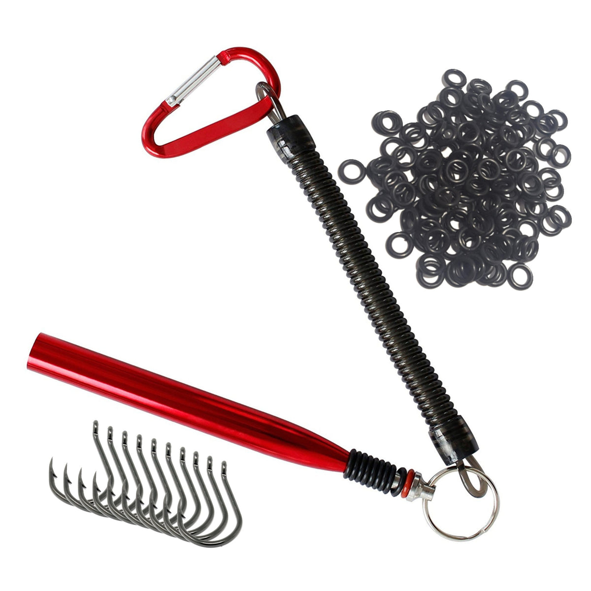 Wacky Worms Reaction Tackle Wacky Rig Kit, Tools, O-Rings & Accessories Red tool +125 O-rings +10 hooks Wacky Rig O-Ring Tool Kit – Reaction Tackle – Pescador Fishing Supply