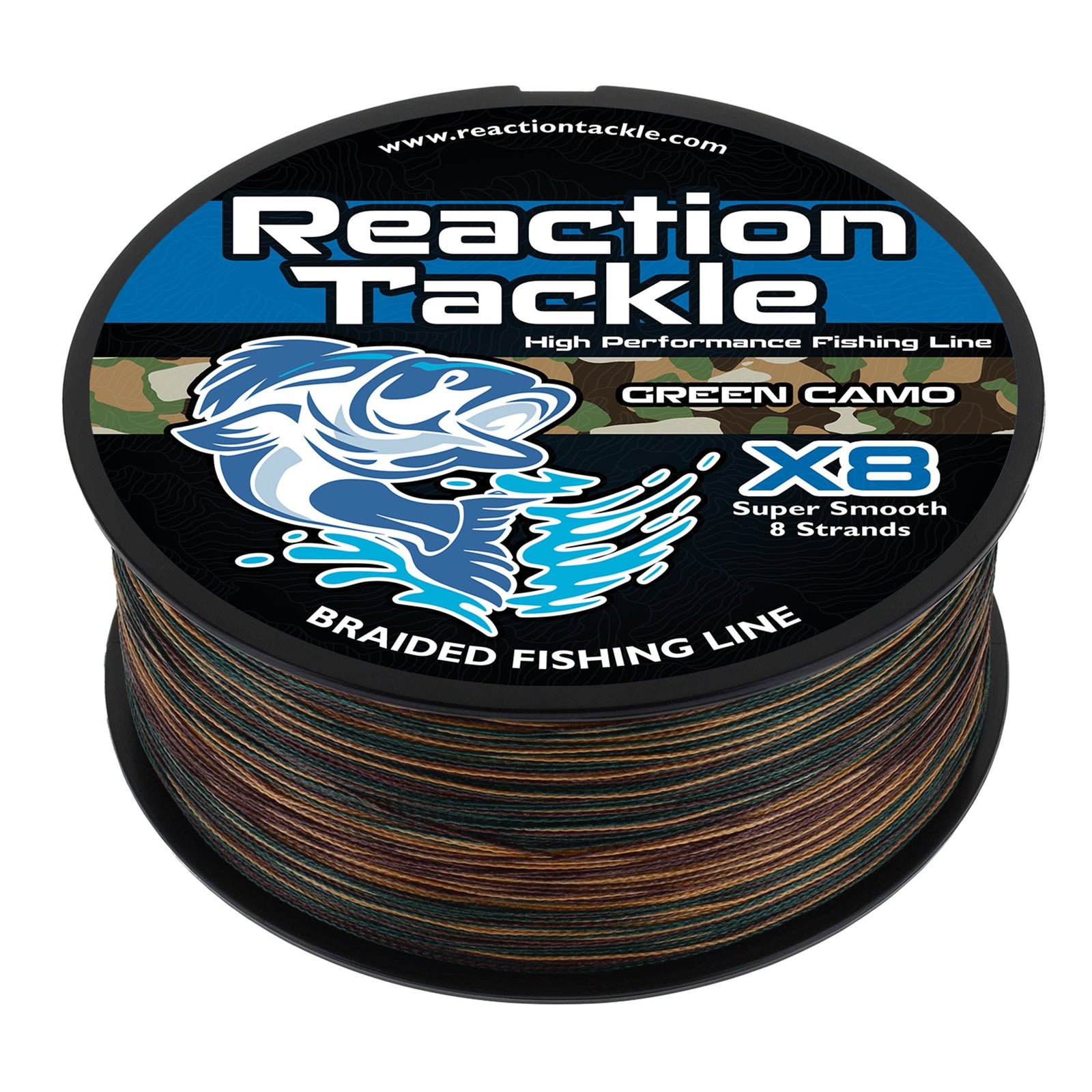 Braided Fishing Line Reaction Tackle X8 Braided Fishing Line – Green Camo Reaction Tackle X8 Green Camo Braid – Pescador Fishing Supply