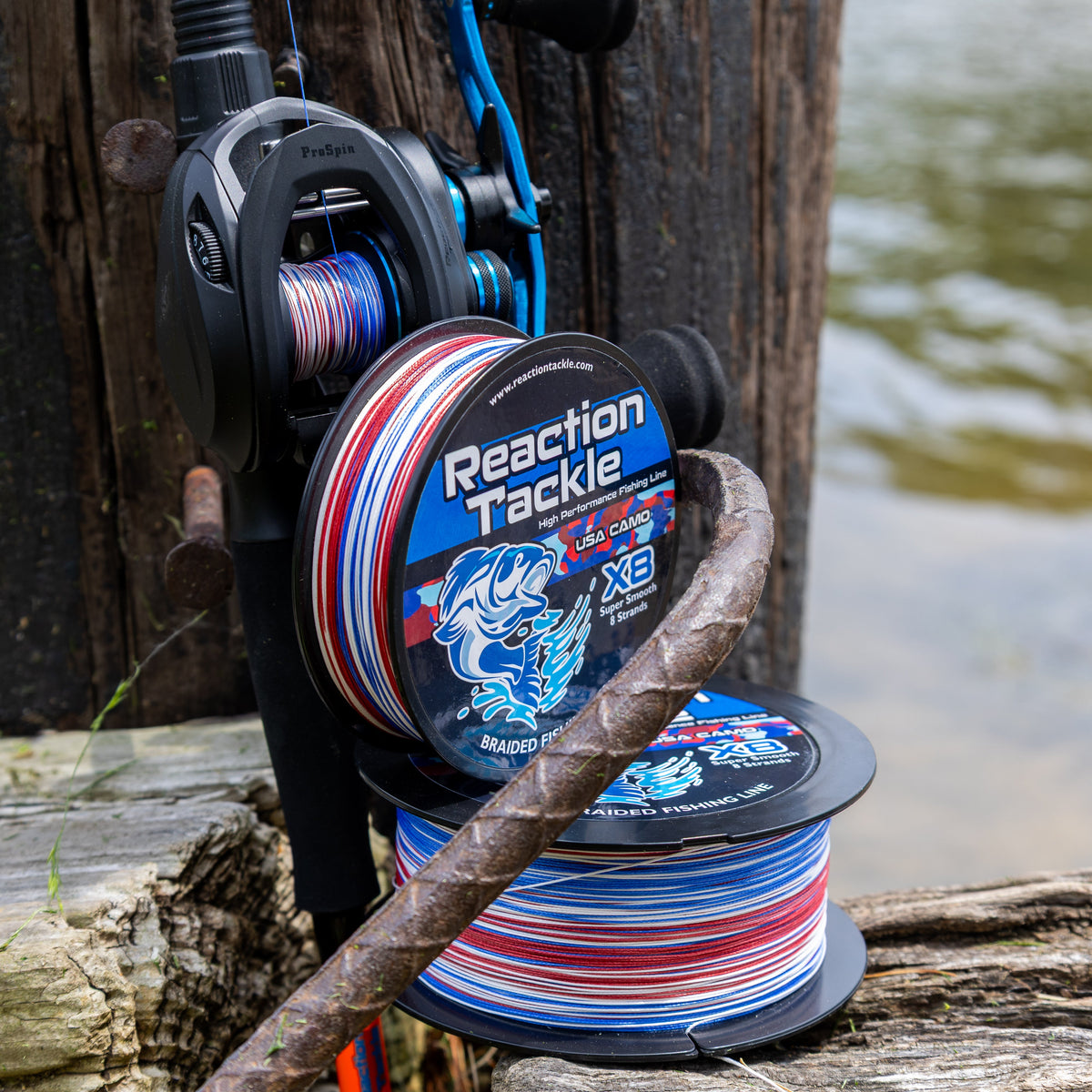 Braided Fishing Line Reaction Tackle X8 Braided Fishing Line – USA Camo Reaction Tackle X8 USA Camo Braided Line – Pescador Fishing Supply