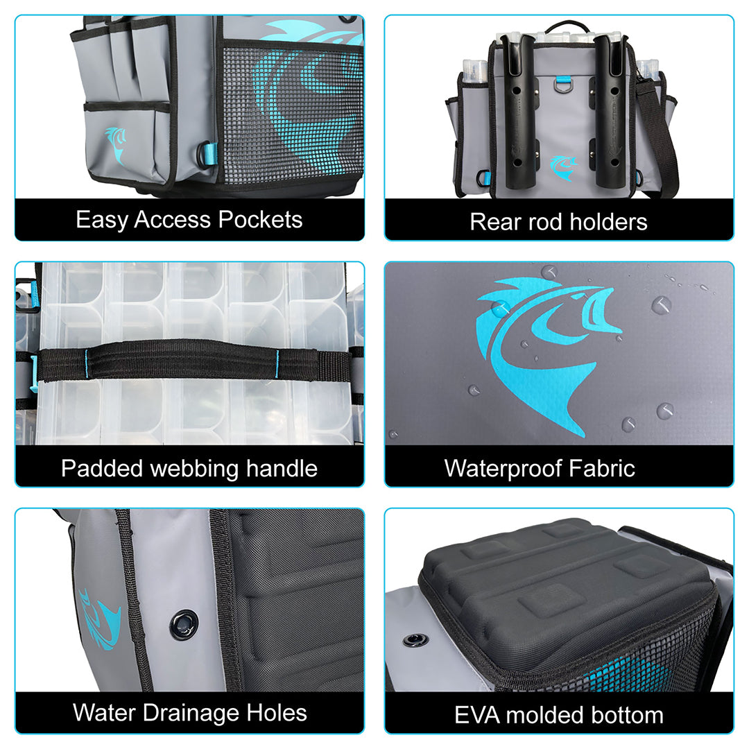 Kayak crate tackle bag with rod holder tubes