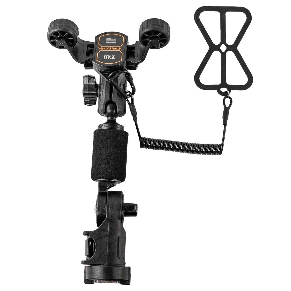 YakAttack RotoGrip kayak phone holder with extension arm and track base