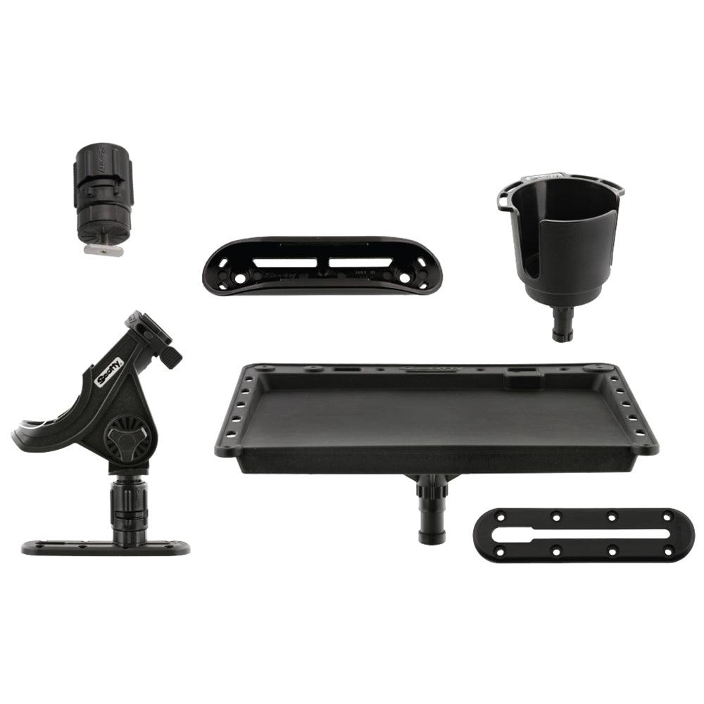 Six-piece Scotty kayak fishing setup ready to go