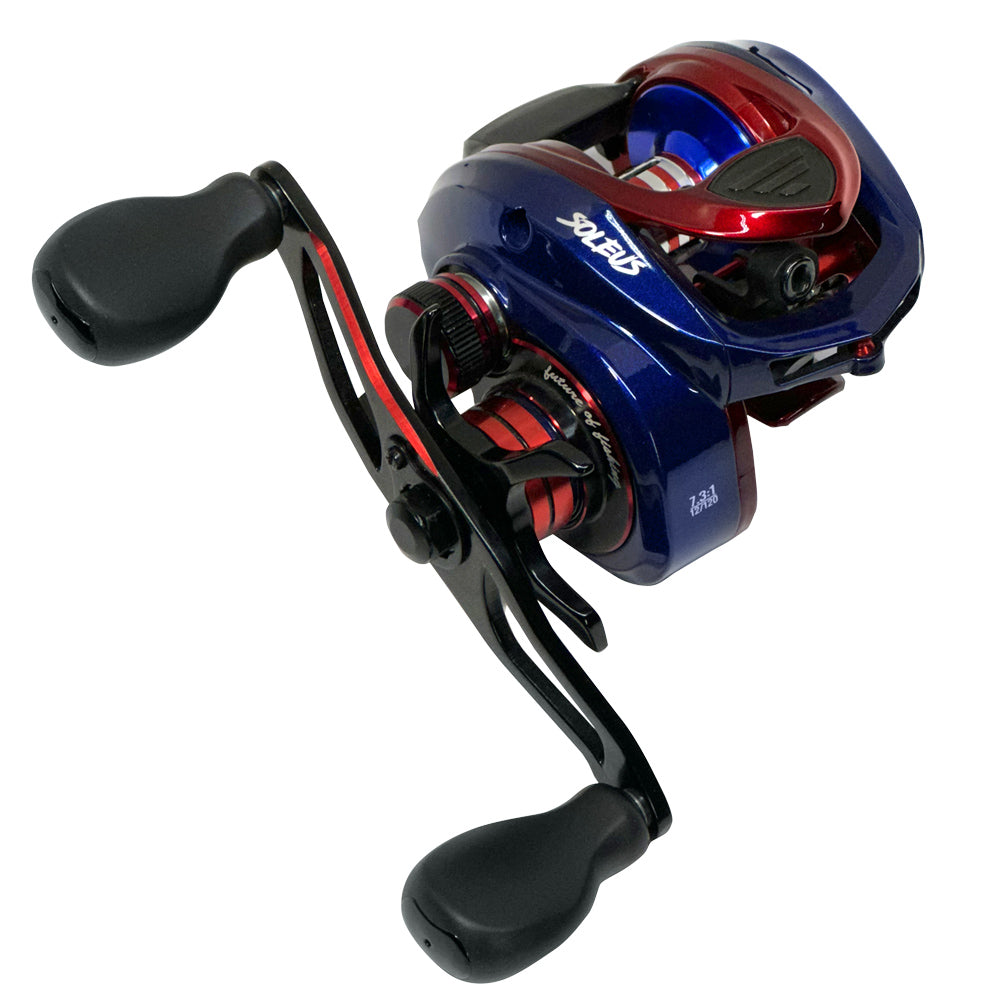 Favorite Defender Soleus Casting Reel patriotic red and blue finish