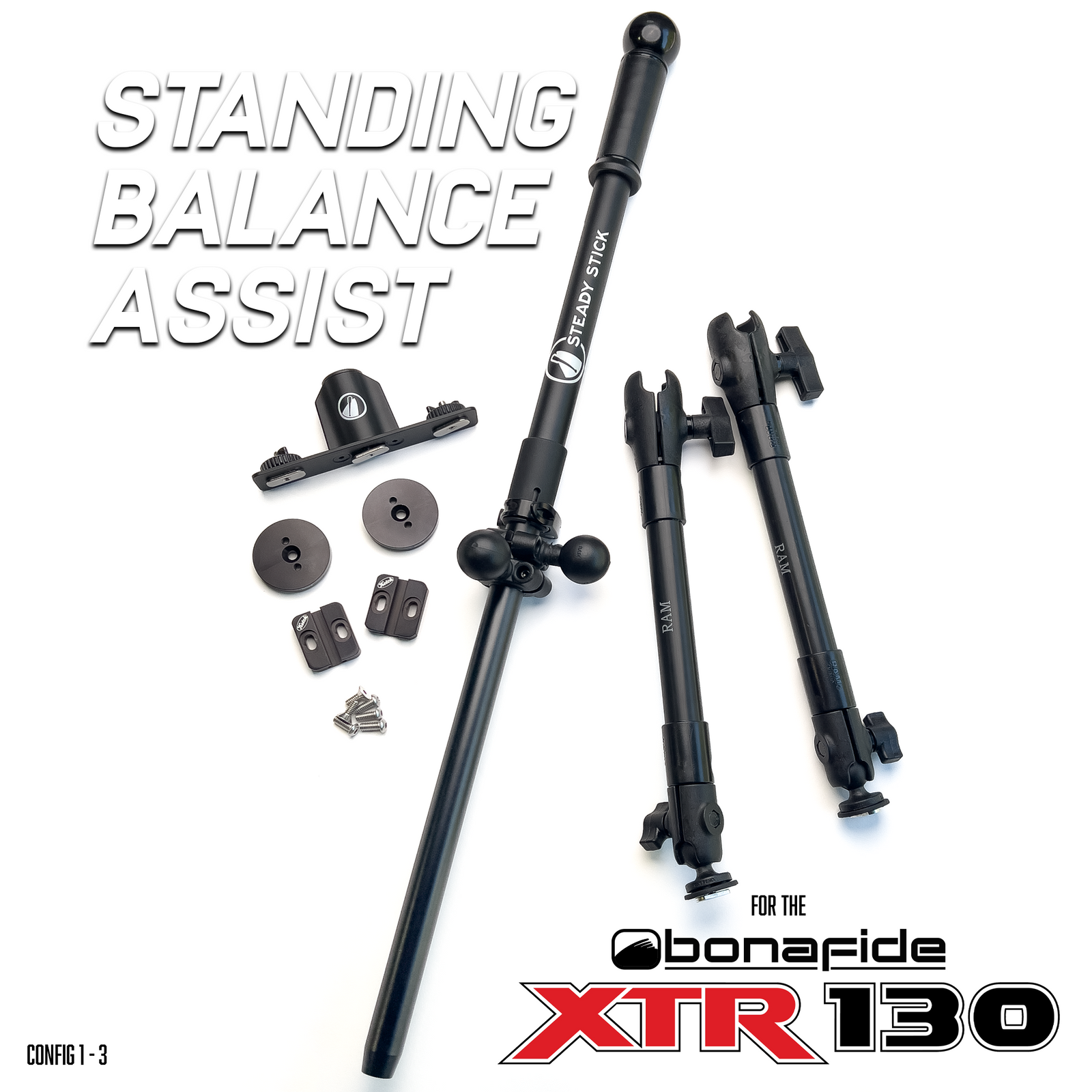 Stand-Assist Systems Steady Stick for Bonafide XTR 130 – Adjustable Stand Assist Configuration 1 Steady Stick for Bonafide XTR 130 – Kayak Stand Assist