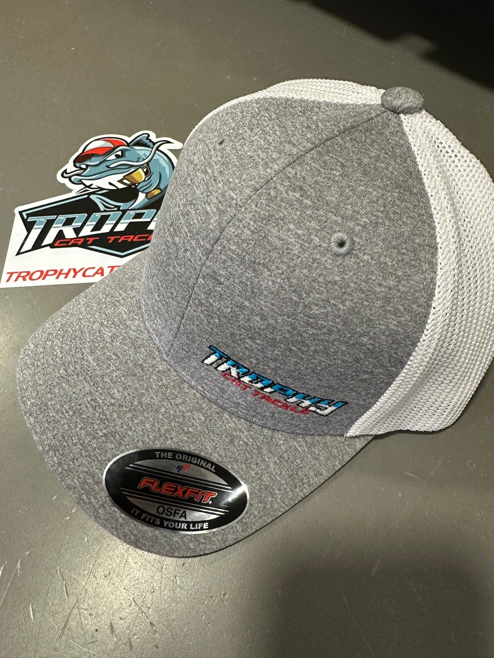 Swag Trophy Cat Tackle OG Heather Grey FlexFit Trucker Hat Trophy Cat Tackle OG Heather Grey FlexFit Trucker Hat