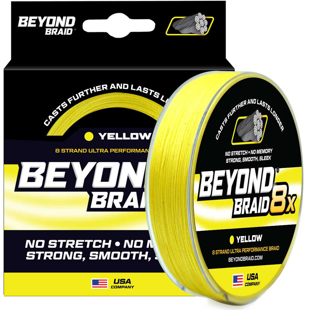 High visibility yellow 8-strand braided fishing line