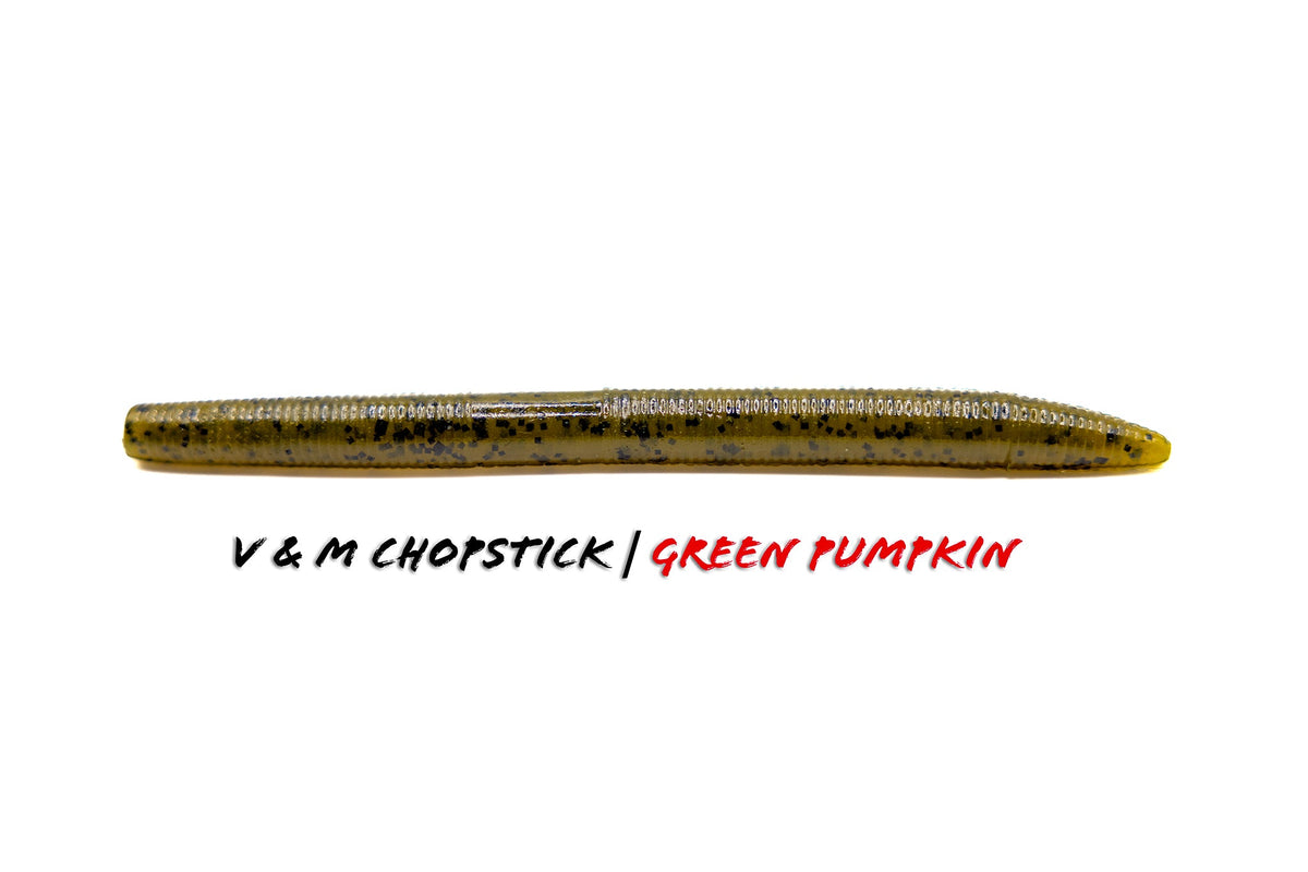 Soft Plastic V & M Baits Chopstick Wacky Worm - Weightless Straight Tail 5" / Green Pumpkin Weightless Wacky Worm for Pressured Bass in Clear Water
