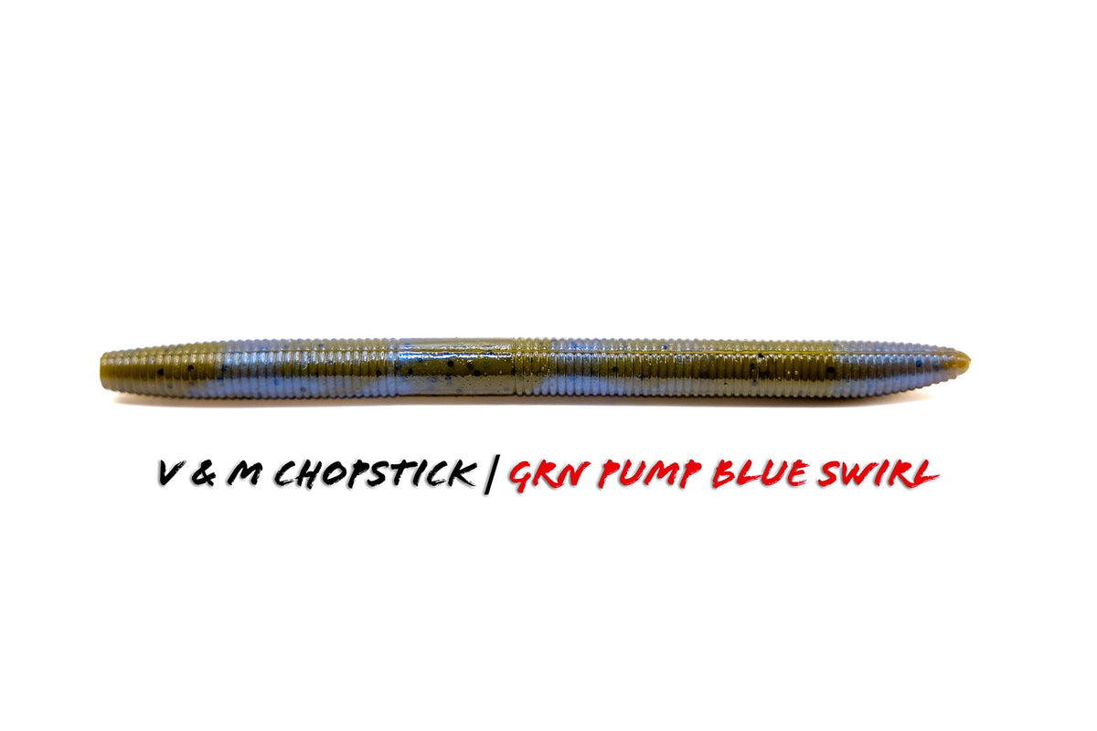 Soft Plastic V & M Baits Chopstick Wacky Worm - Weightless Straight Tail 5" / Green Pumpkin Blue Swirl Weightless Wacky Worm for Pressured Bass in Clear Water