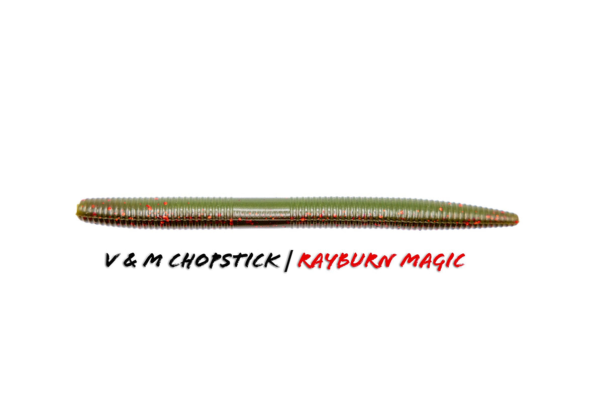 Soft Plastic V & M Baits Chopstick Wacky Worm - Weightless Straight Tail 5" / Rayburn Magic Weightless Wacky Worm for Pressured Bass in Clear Water