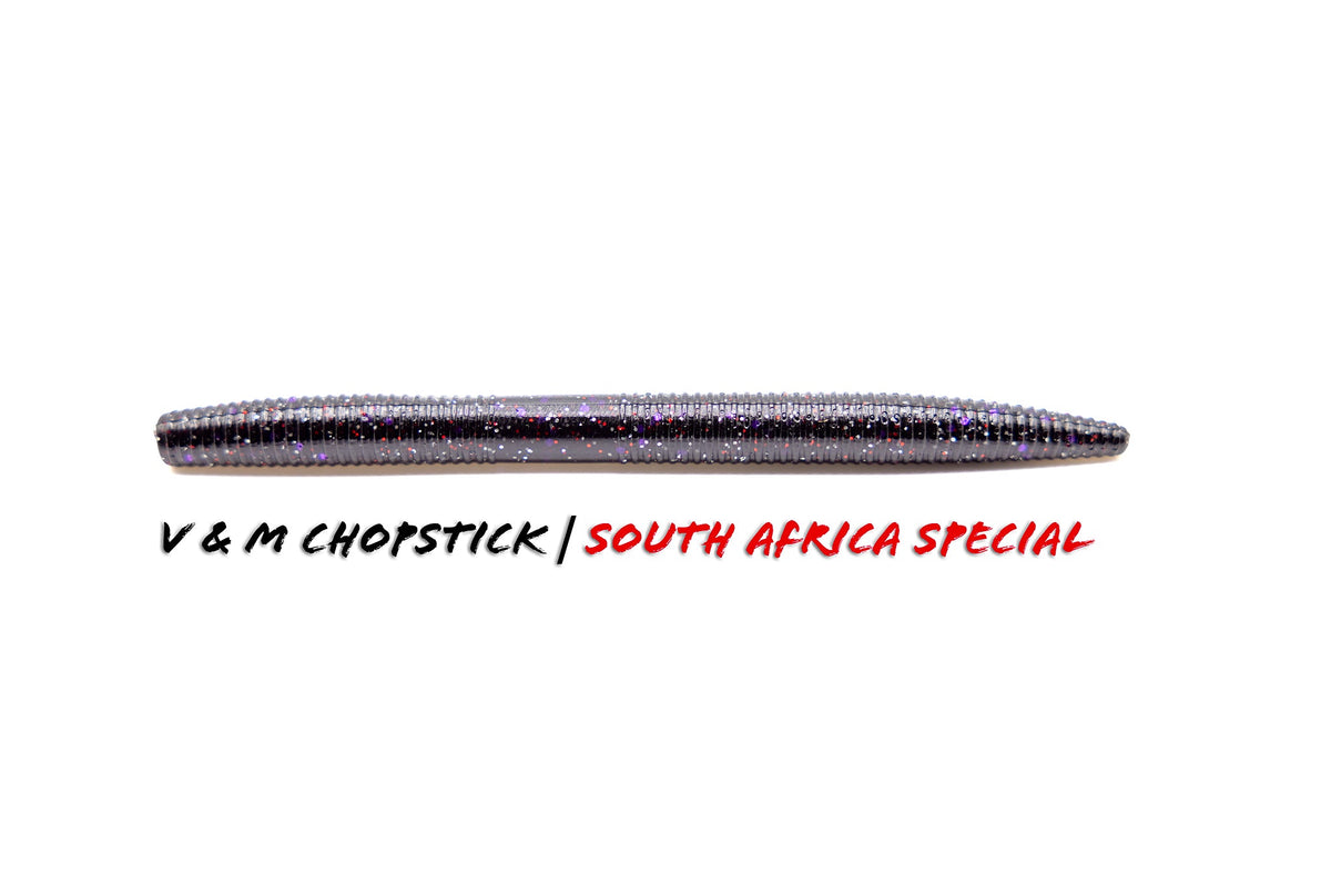 Soft Plastic V & M Baits Chopstick Wacky Worm - Weightless Straight Tail 5" / South Africa Special Weightless Wacky Worm for Pressured Bass in Clear Water