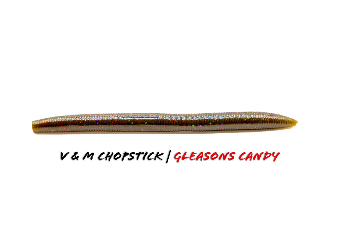 Soft Plastic V & M Baits Chopstick Wacky Worm - Weightless Straight Tail 5" / V&M Candy Weightless Wacky Worm for Pressured Bass in Clear Water