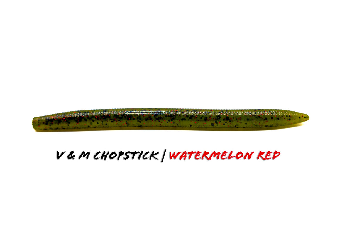 Soft Plastic V & M Baits Chopstick Wacky Worm - Weightless Straight Tail 5" / Watermelon Red Weightless Wacky Worm for Pressured Bass in Clear Water