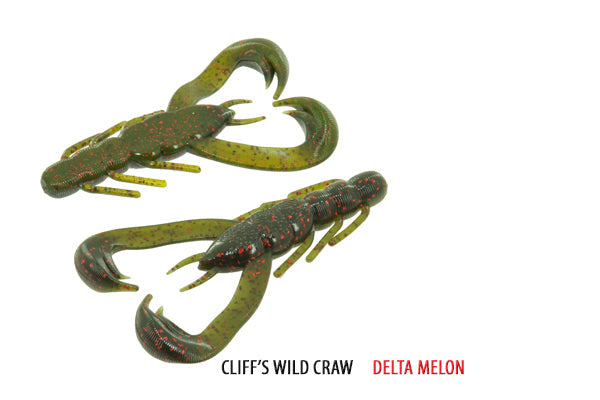 Soft Plastic V & M Baits Cliff's Wild Craw - J-Claw Flipping Trailer Wild Craw / Delta Melon J-Claw Flipping Craw for Bass in Thick Mats and Brush