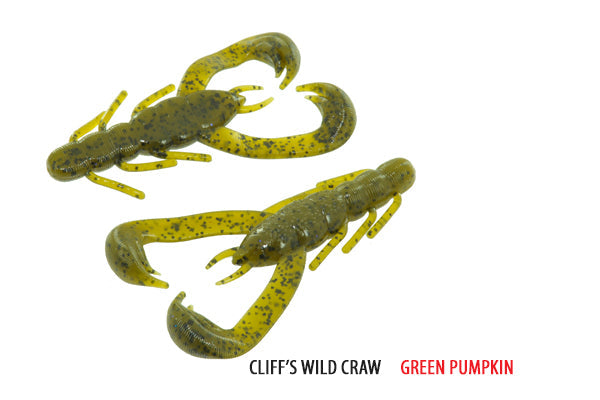 Soft Plastic V & M Baits Cliff's Wild Craw - J-Claw Flipping Trailer Wild Craw / Green Pumpkin J-Claw Flipping Craw for Bass in Thick Mats and Brush