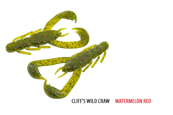 Soft Plastic V & M Baits Cliff's Wild Craw - J-Claw Flipping Trailer Wild Craw / Watermelon Red J-Claw Flipping Craw for Bass in Thick Mats and Brush
